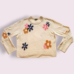 Rails Womens Large Anise Jewel Floral Embroidered Crew Neck Sweater Pullover‎